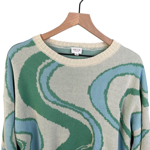 LELIS Womens Sweater The Sadie Swirl Oversized Drop Shoulder Medium Blue Green - Picture 6 of 12
